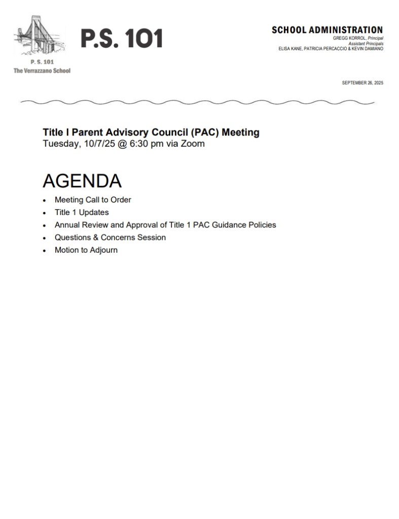 Title I PAC Meeting Agenda