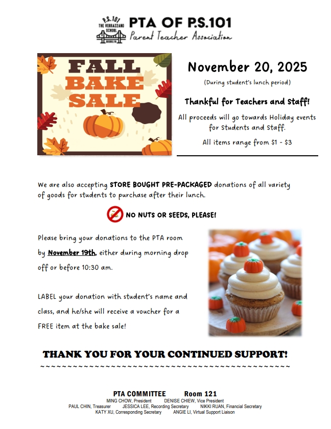 PTA Bake Sale flyer