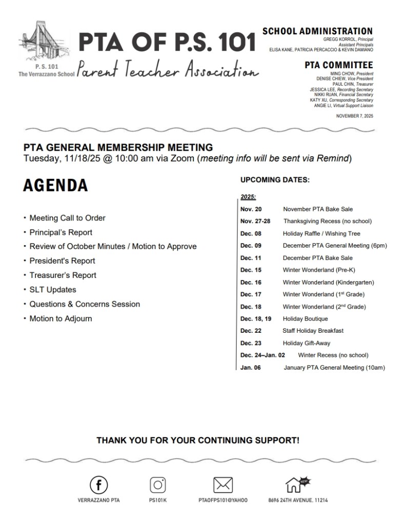 PTA General Membership meeting agenda