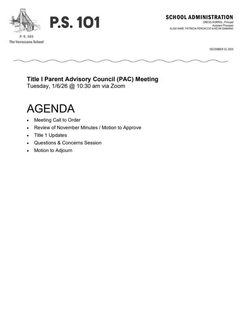 pta PAC meeting agenda