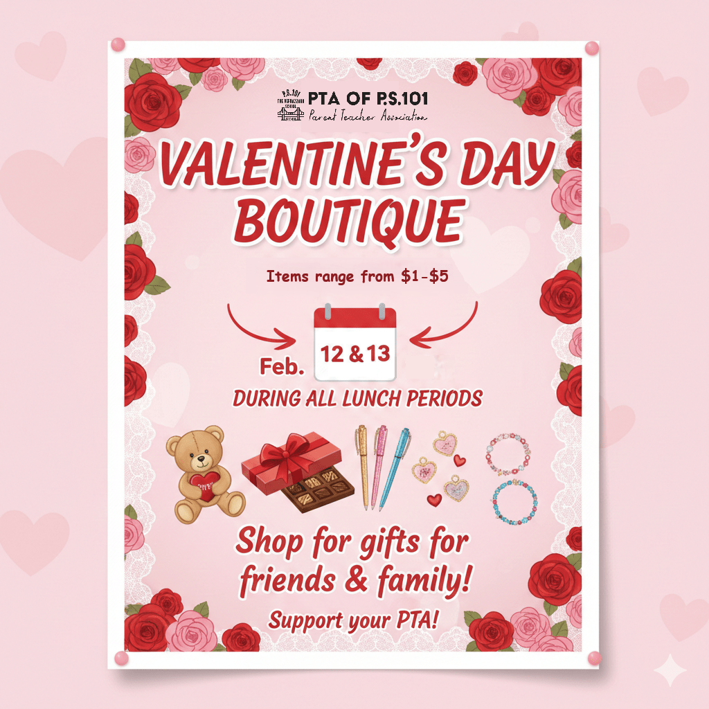 PTA Valentine's Day Boutique flyer