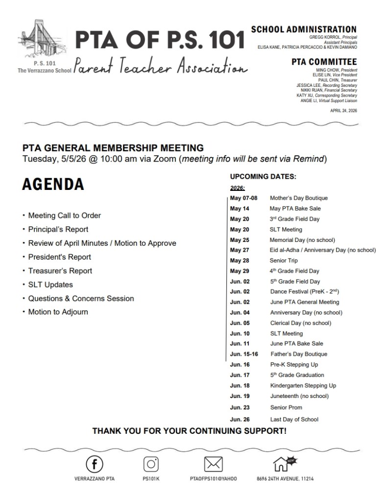 PTA Meeting Agenda