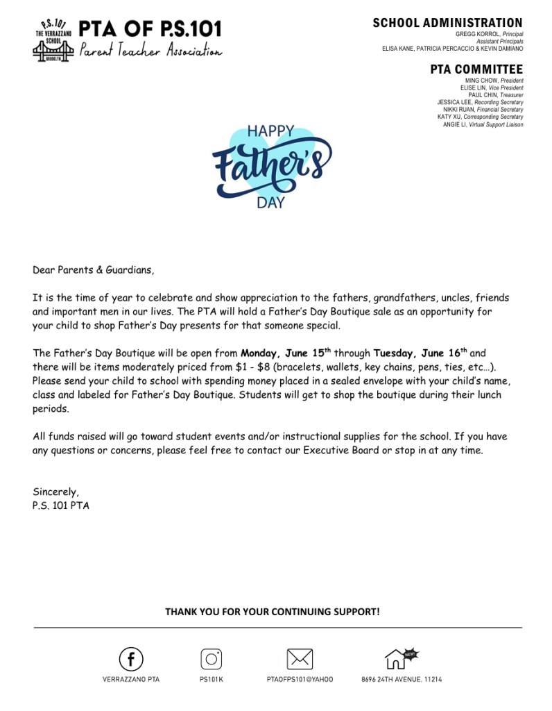 PTA Father's Day Boutique
