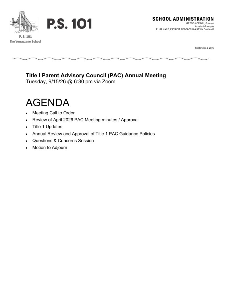 Title I PAC Meeting Agenda