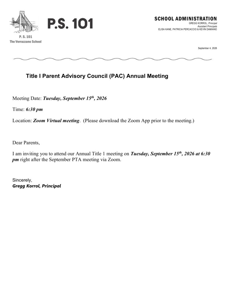 Title I PAC Meeting Invitation Memo