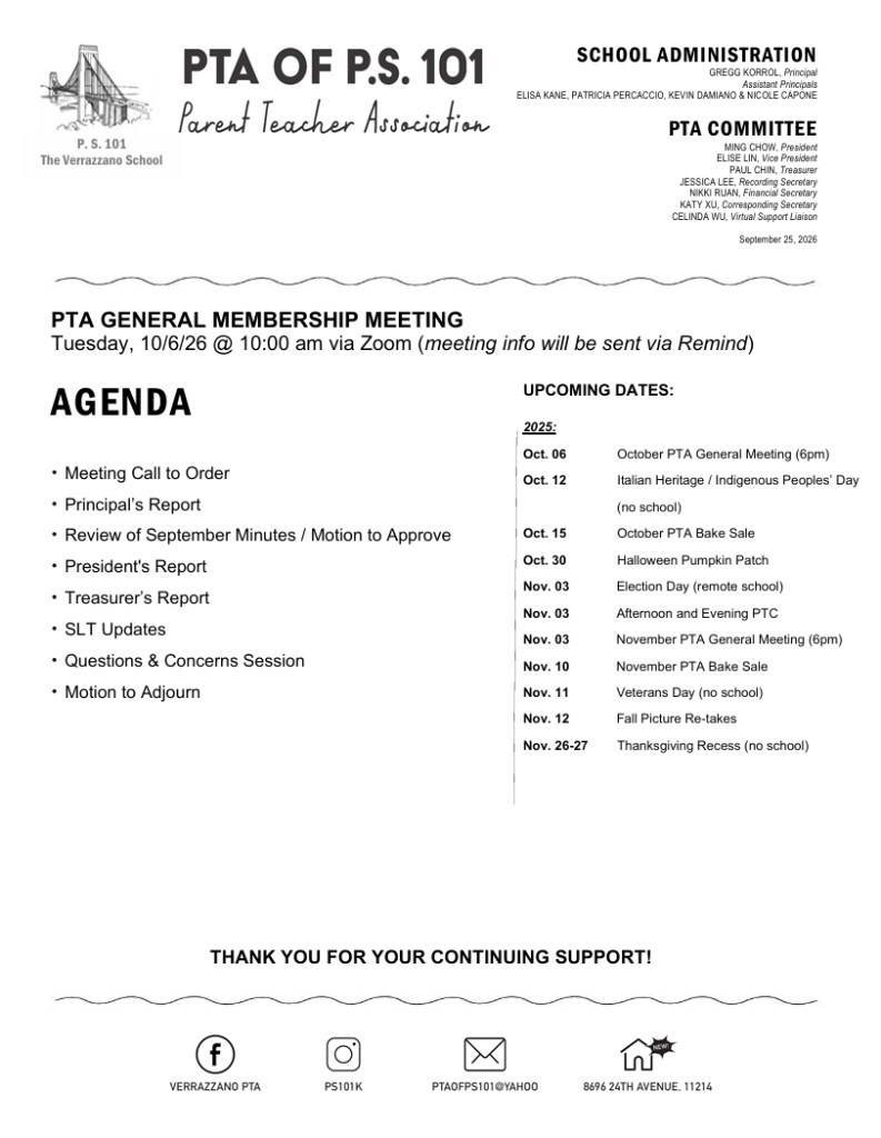 PTA General membership meeting agenda