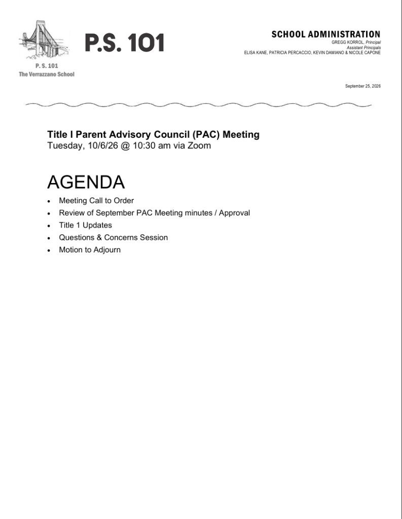pta PAC meeting agenda