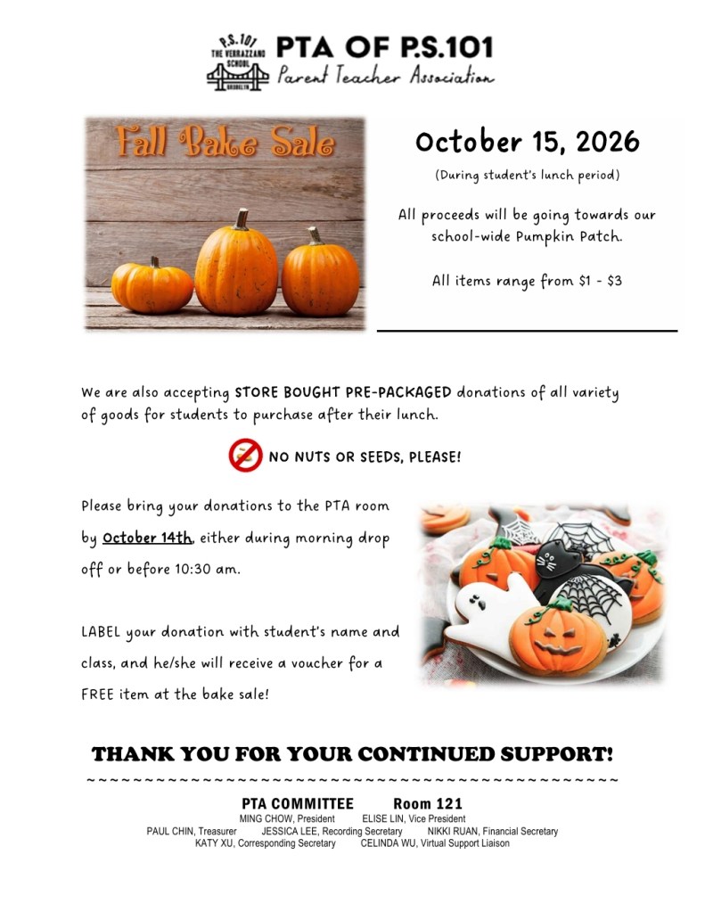 PTA October Bake Sale flyer