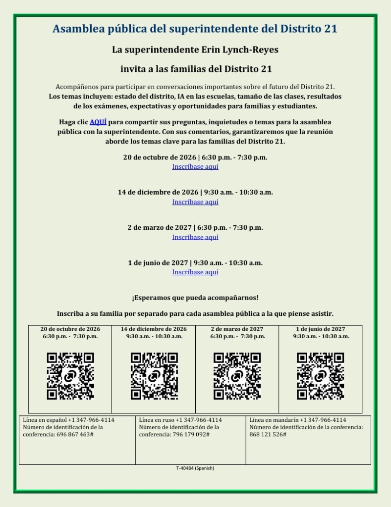 D21 Superintendent Town Hall Spanish flyer